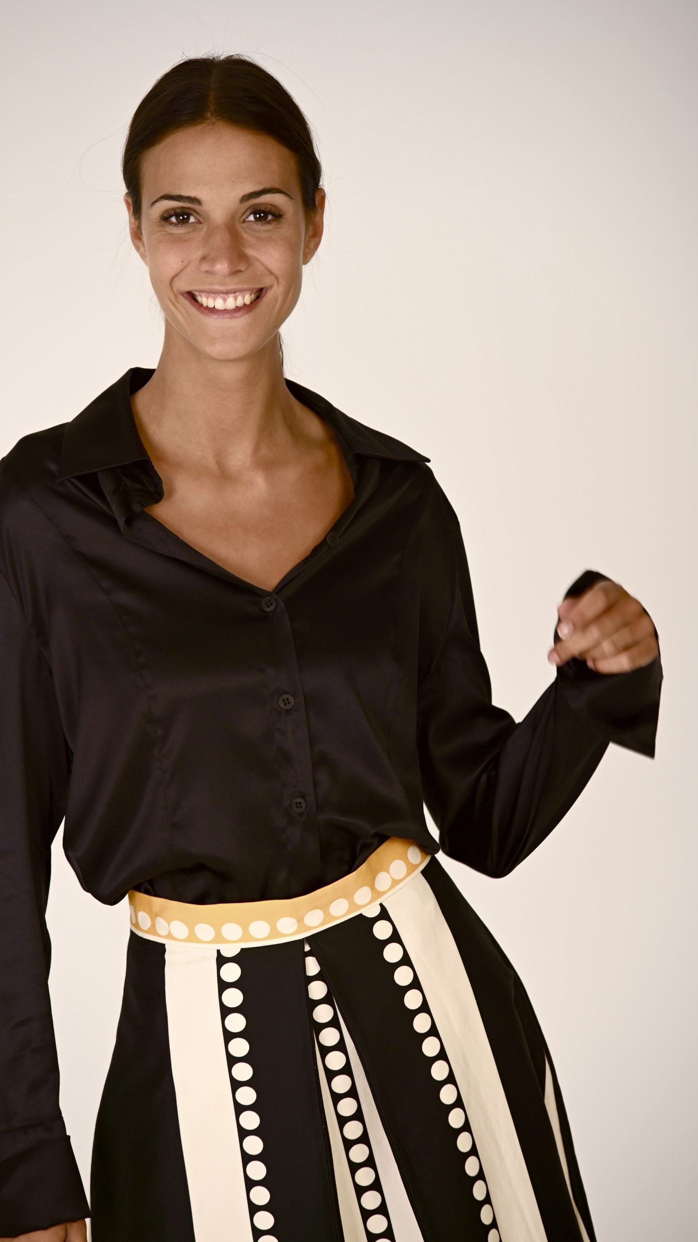Falda con pliegue delantero en satén de algodón Black Stripes