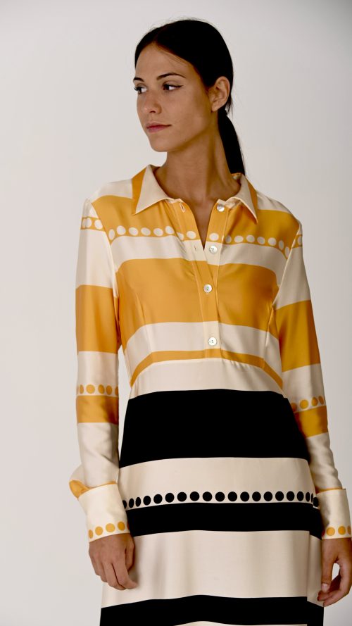 Vestido camisero en seda Yellow & Black Stripes