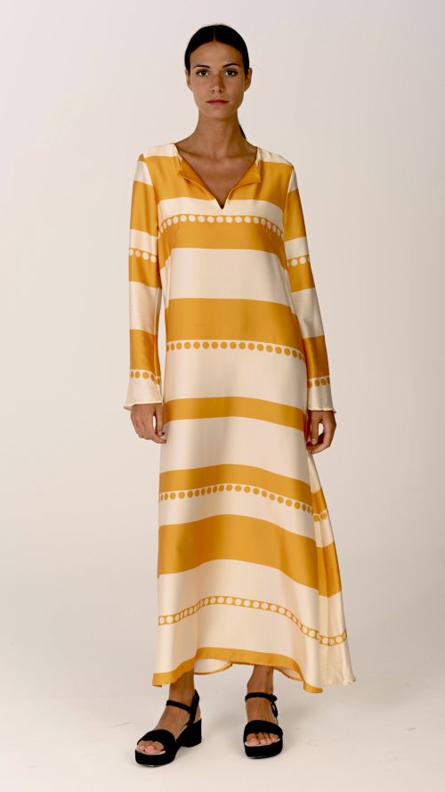 Túnica de seda con manga larga Yellow Stripes