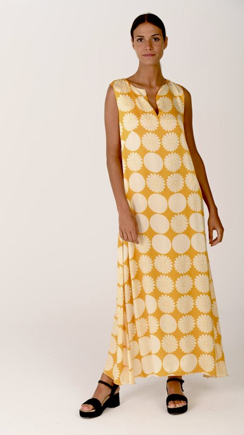 Túnica de seda sin manga Yellow Daisy
