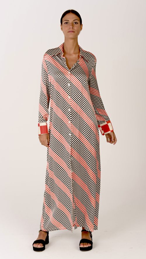 Vestido camisa en seda Red & Black Polka Dots