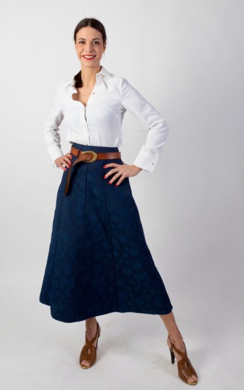 JEANS GODETS BLUE GARDENIA PRINT