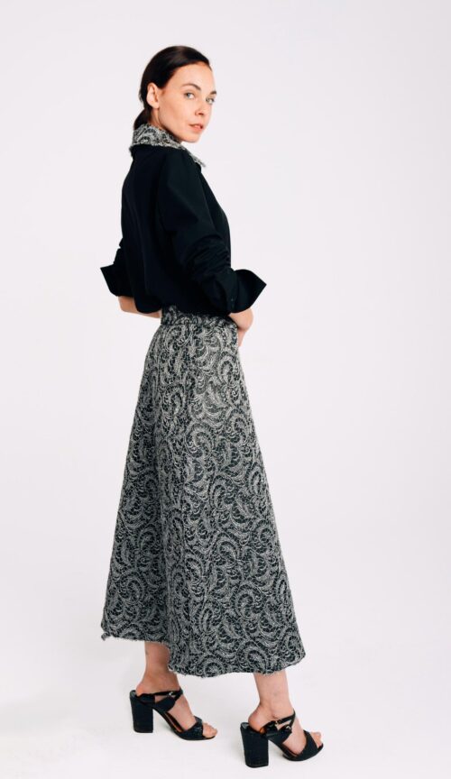 MIDI TRIANGLE SKIRT, SILVER CASHMERE PRINT