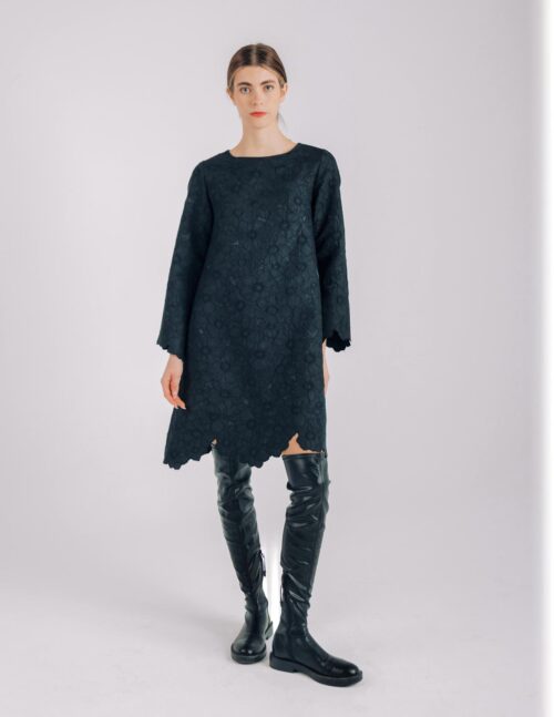 SHORT BABY-DOLL DRESS, BLACK ANEMONE PRINT