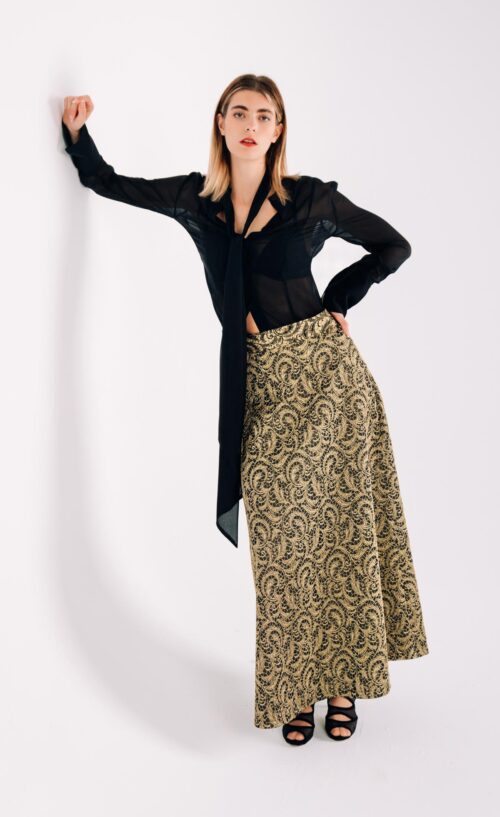 LONG TRIANGLE SKIRT, GOLDEN CASHMERE PRINT